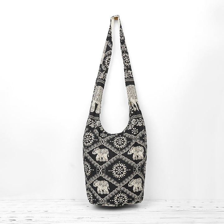 Sac à bandoulière en coton à rayures éléphant Buddha Stones