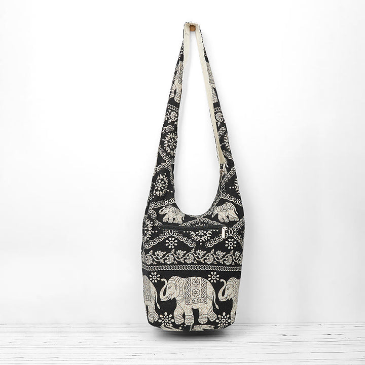 Sac à bandoulière en coton à rayures éléphant Buddha Stones