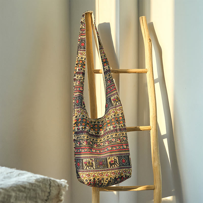 Sac à bandoulière en coton à rayures éléphant Buddha Stones