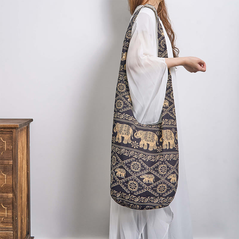 Sac à bandoulière en coton à rayures éléphant Buddha Stones