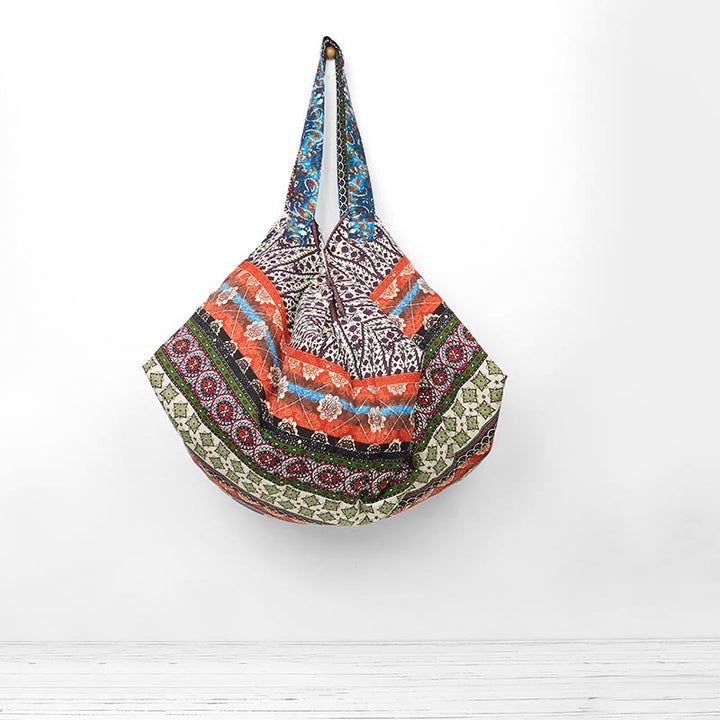 Sac à bandoulière en coton à rayures colorées avec Buddha Stones