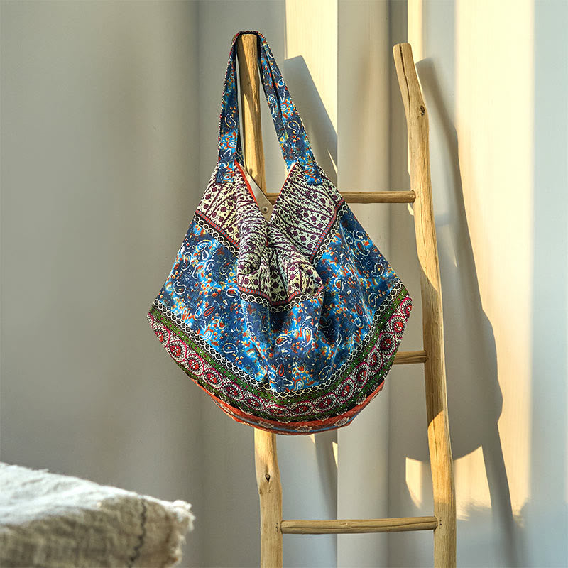 Sac à bandoulière en coton à rayures colorées avec Buddha Stones - Orange Bleu 50*20*40cm - image 1