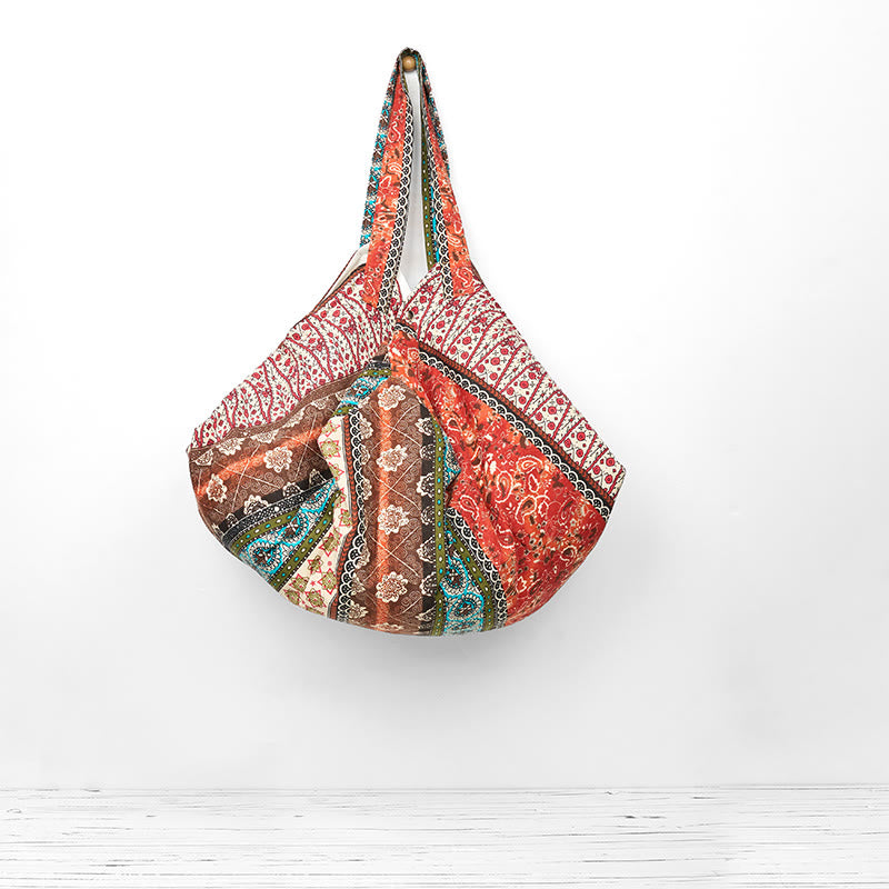 Sac à bandoulière en coton à rayures colorées avec Buddha Stones