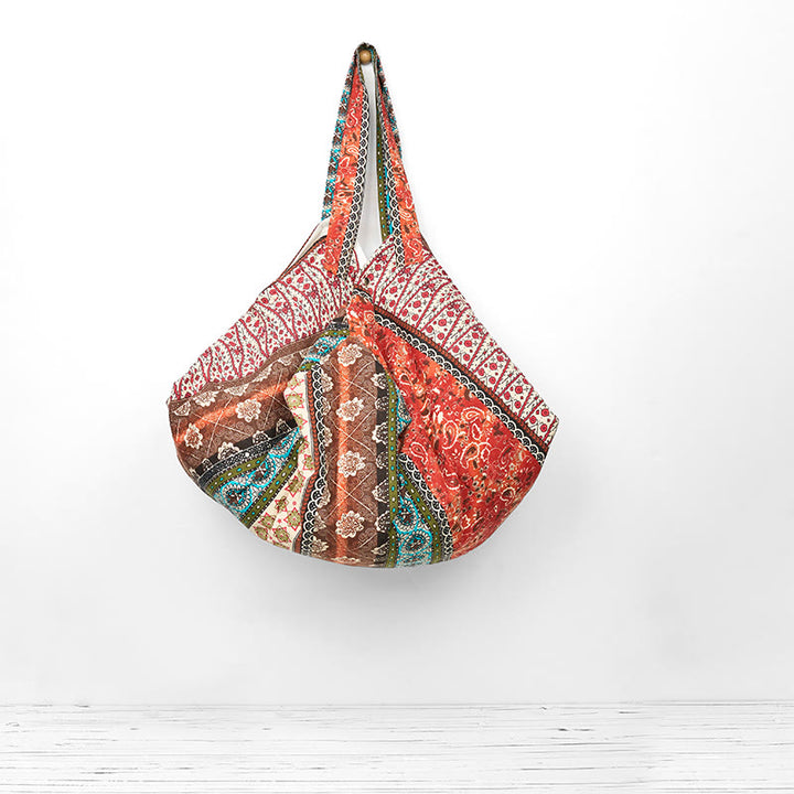Sac à bandoulière en coton à rayures colorées avec Buddha Stones