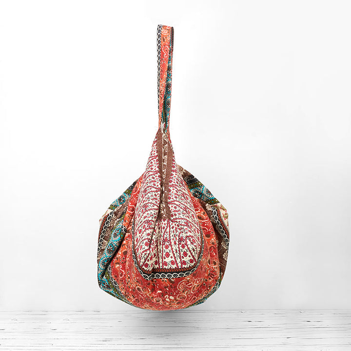 Sac à bandoulière en coton à rayures colorées avec Buddha Stones