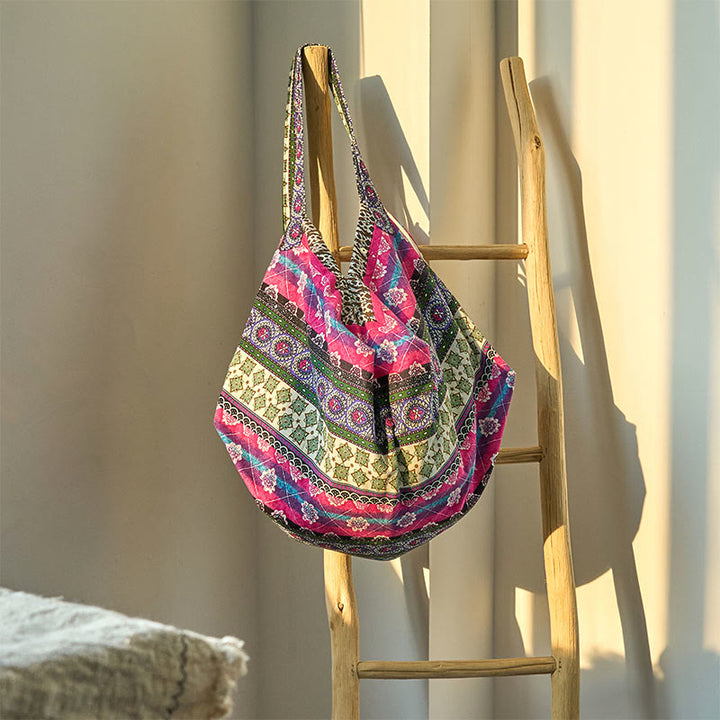 Sac à bandoulière en coton à rayures colorées avec Buddha Stones - Violet 50*20*40cm - image 11