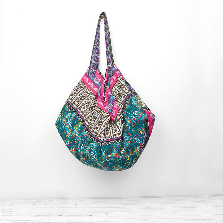 Sac à bandoulière en coton à rayures colorées avec Buddha Stones
