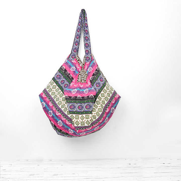 Sac à bandoulière en coton à rayures colorées avec Buddha Stones