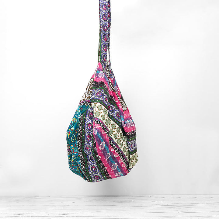 Sac à bandoulière en coton à rayures colorées avec Buddha Stones