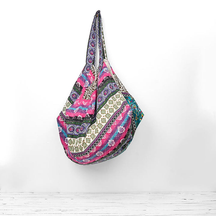 Sac à bandoulière en coton à rayures colorées avec Buddha Stones