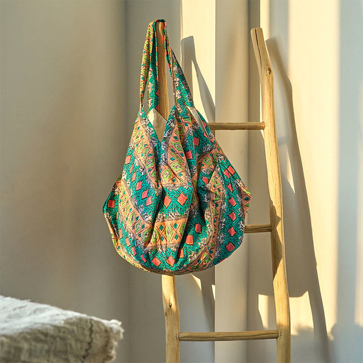 Sac à bandoulière en coton à rayures colorées avec Buddha Stones
