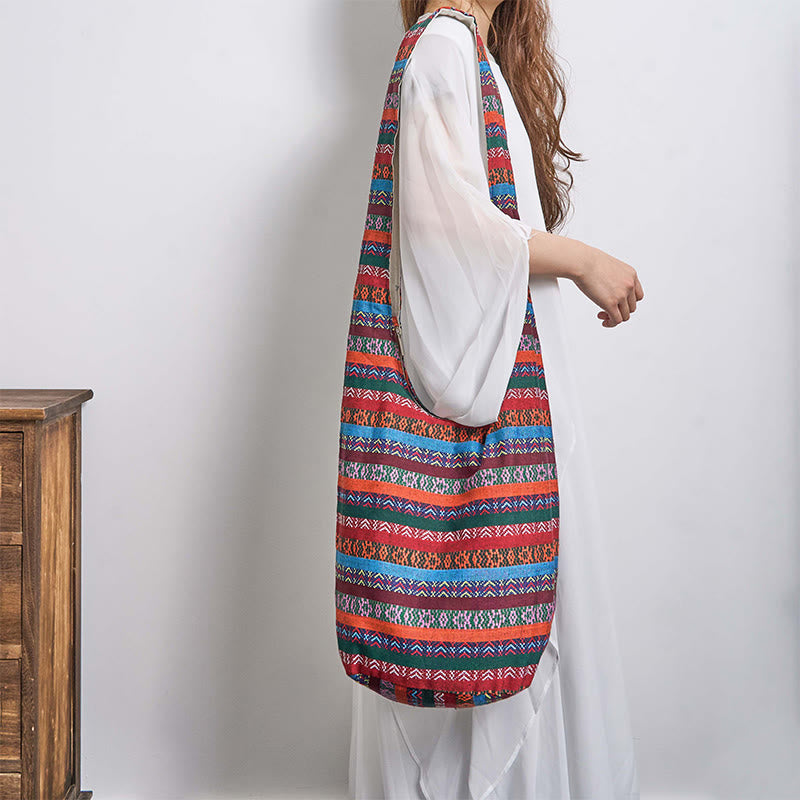 Sac à bandoulière en coton à rayures géométriques colorées avec Buddha Stones