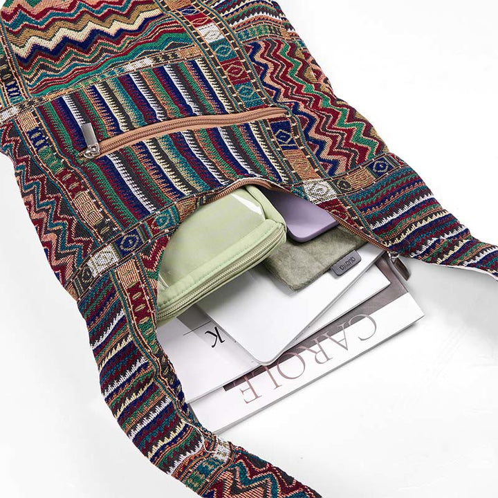 Sac à bandoulière en coton à motif de vagues vertes et brunes Buddha Stones