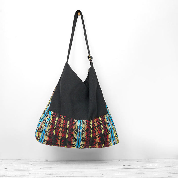 Sac à bandoulière en coton à rayures noires, rouges et bleues avec Buddha Stones