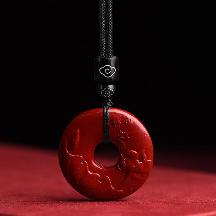 Buddha Stones Collier avec pendentif en corde et boucle de bénédiction en cinabre naturel et lotus - Lotus cinabre - image 6