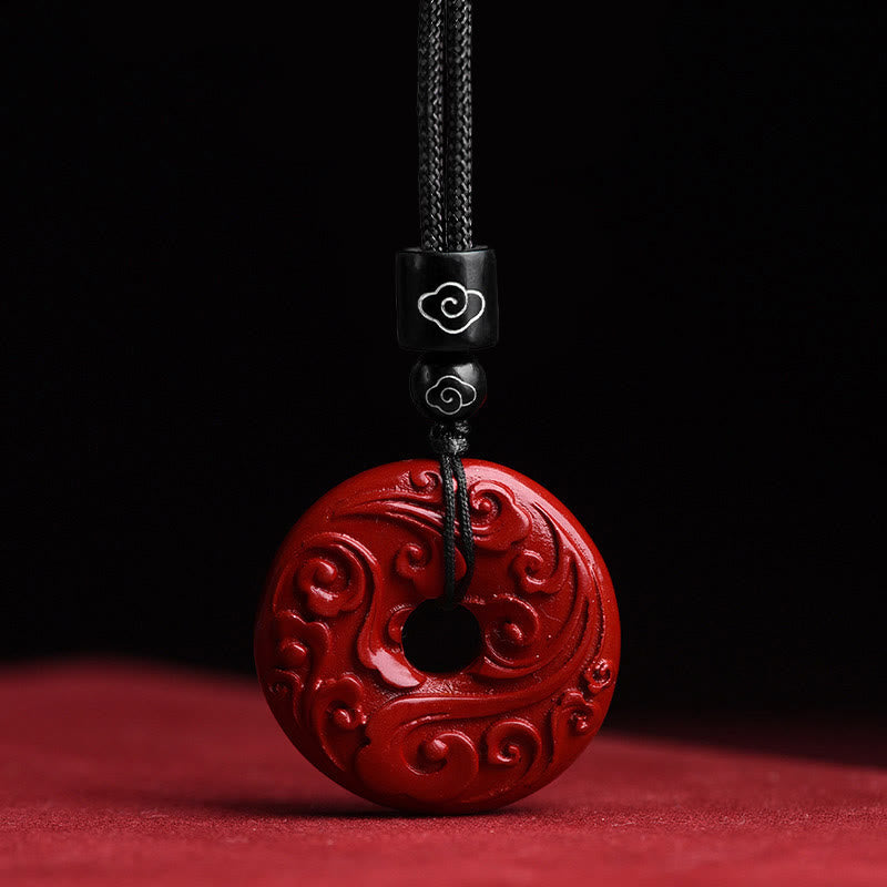 Buddha Stones Collier avec pendentif en corde et boucle de bénédiction en cinabre naturel et lotus - Nuages de bon augure de cinabre - image 1