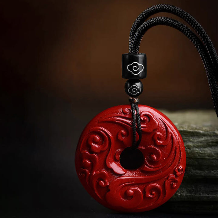 Buddha Stones Collier avec pendentif en corde et boucle de bénédiction en cinabre naturel et lotus - image 4