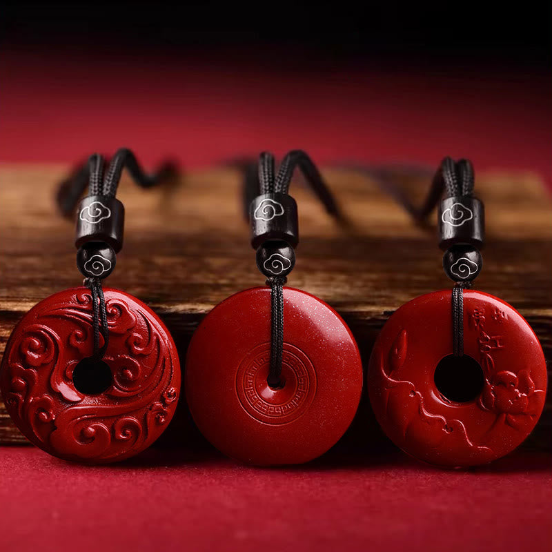 Buddha Stones Collier avec pendentif en corde et boucle de bénédiction en cinabre naturel et lotus - image 2