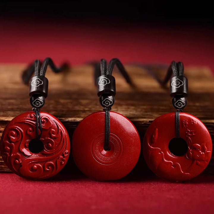 Buddha Stones Collier avec pendentif en corde et boucle de bénédiction en cinabre naturel et lotus - image 2