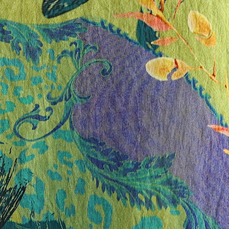 T-shirt en lin à manches trois-quarts avec Buddha Stones et fleurs jaunes et vertes