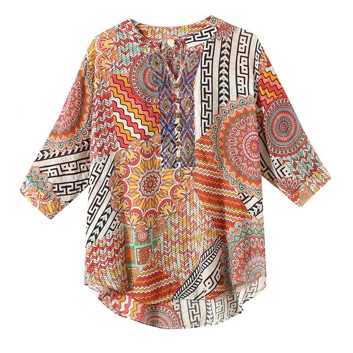 Chemise à demi-boutons à motif géométrique mandala Buddha Stones pour femme