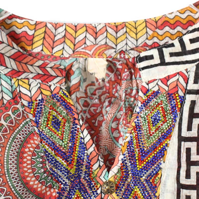 Chemise à demi-boutons à motif géométrique mandala Buddha Stones pour femme