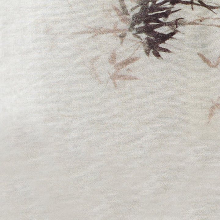 T-shirt à lacets et boutons en forme de grenouille avec imprimé feuilles de bambou et Buddha Stones
