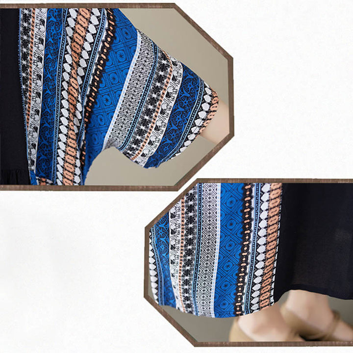 Robe mi-longue à manches courtes et poches à rayures noires et bleues Buddha Stones - image 13