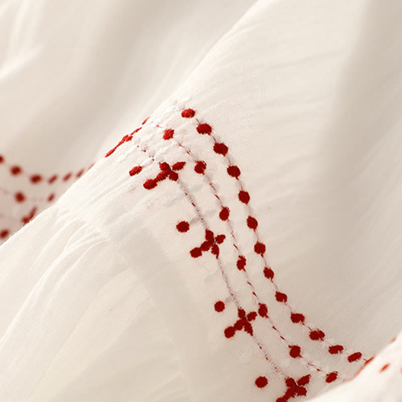 Robe midi en coton à manches courtes et broderies de Buddha Stones de couleur unie - image 10