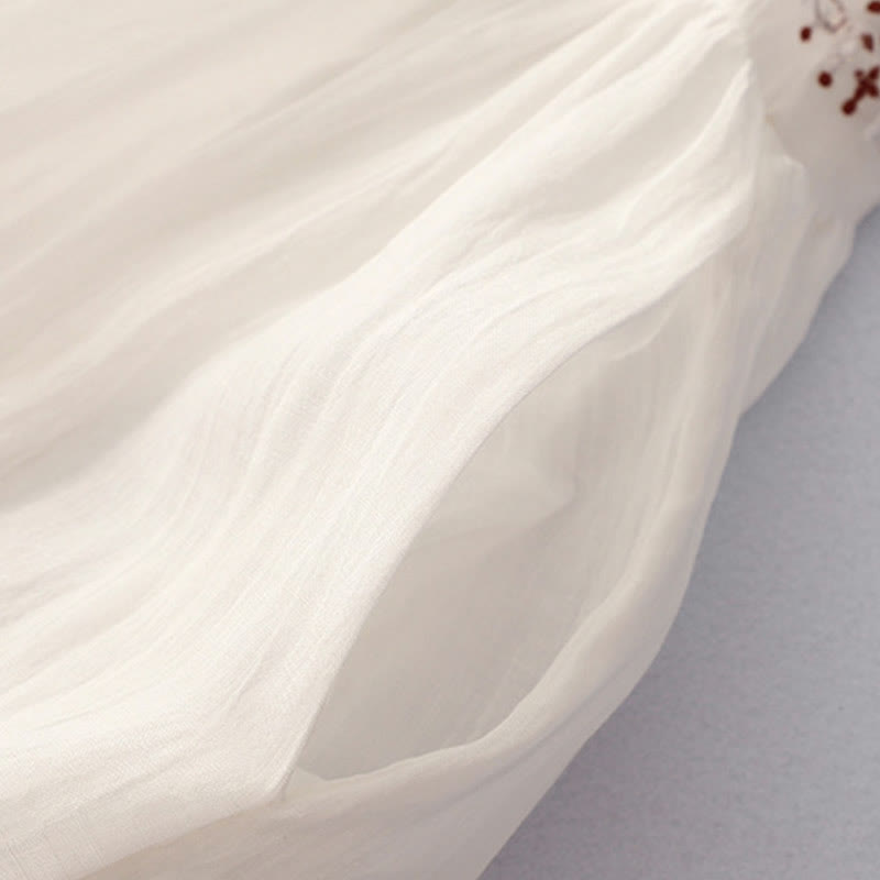 Robe midi en coton à manches courtes et broderies de Buddha Stones de couleur unie - image 8