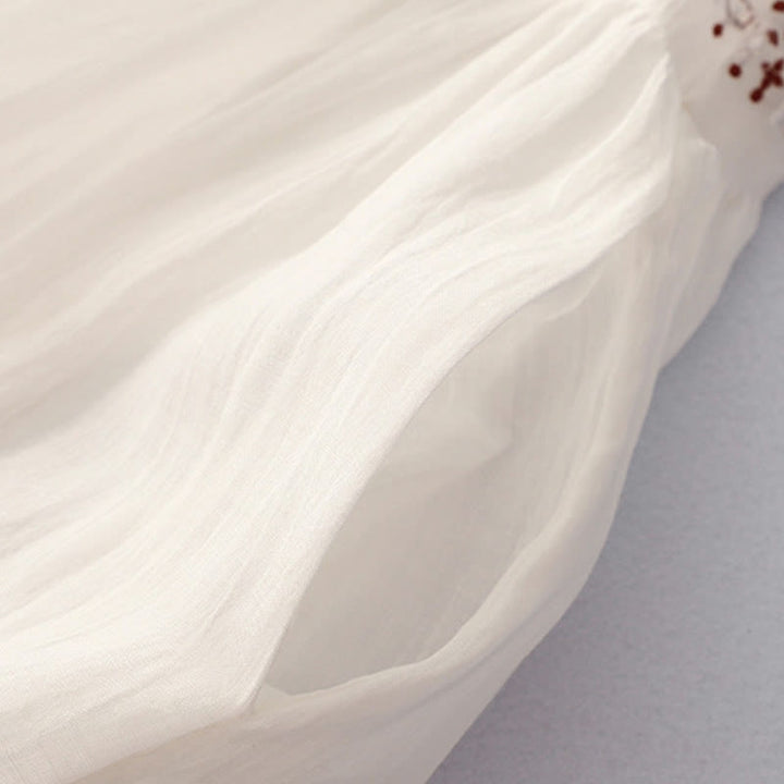 Robe midi en coton à manches courtes et broderies de Buddha Stones de couleur unie - image 8