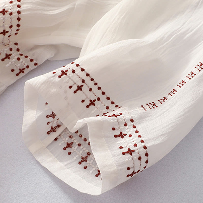 Robe midi en coton à manches courtes et broderies de Buddha Stones de couleur unie - image 9