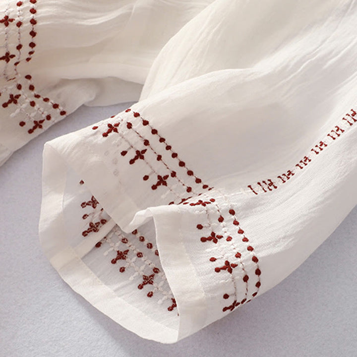 Robe midi en coton à manches courtes et broderies de Buddha Stones de couleur unie - image 9
