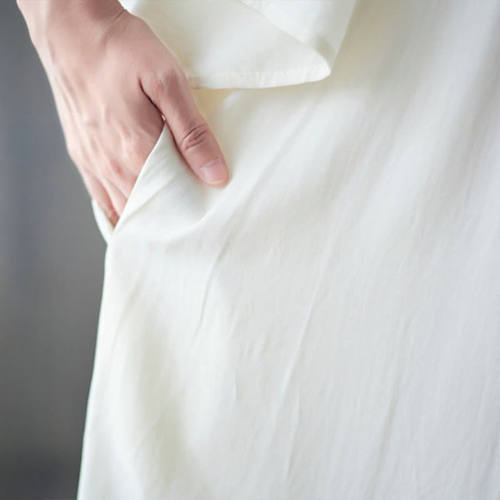 Robe mi-longue à ourlet volanté cranté et broderies de Buddha Stones avec poches - image 9