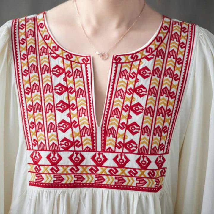 Robe mi-longue à ourlet volanté cranté et broderies de Buddha Stones avec poches - image 5