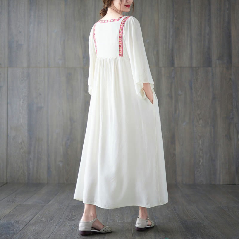 Robe mi-longue à ourlet volanté cranté et broderies de Buddha Stones avec poches - image 2