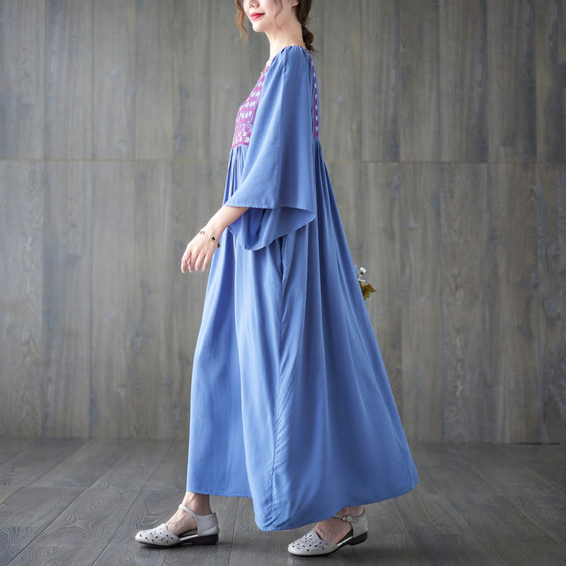 Robe mi-longue à ourlet volanté cranté et broderies de Buddha Stones avec poches - image 17