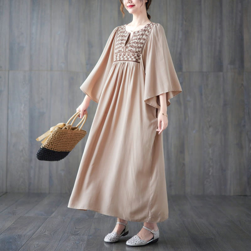 Robe mi-longue à ourlet volanté cranté et broderies de Buddha Stones avec poches - image 31