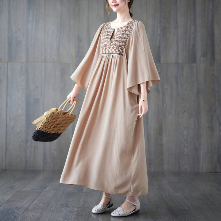 Robe mi-longue à ourlet volanté cranté et broderies de Buddha Stones avec poches - image 31