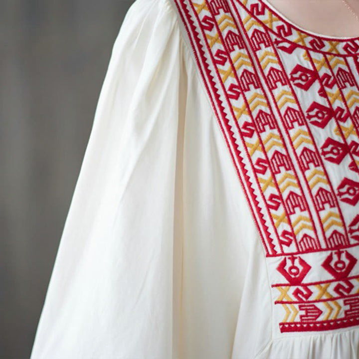 Robe mi-longue à ourlet volanté cranté et broderies de Buddha Stones avec poches - image 7