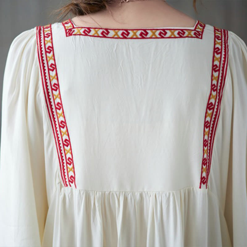 Robe mi-longue à ourlet volanté cranté et broderies de Buddha Stones avec poches - image 6