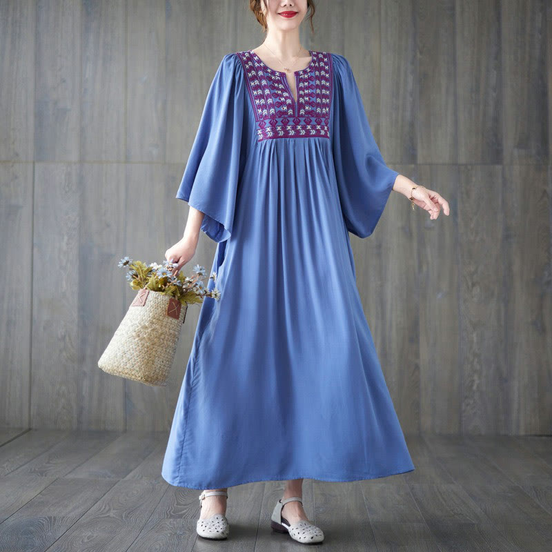 Robe mi-longue à ourlet volanté cranté et broderies de Buddha Stones avec poches - image 15