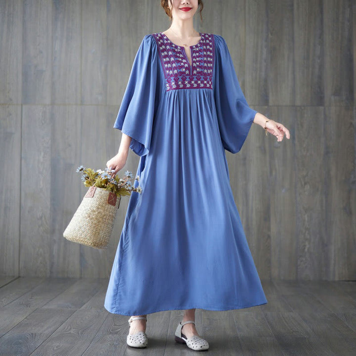 Robe mi-longue à ourlet volanté cranté et broderies de Buddha Stones avec poches - image 15