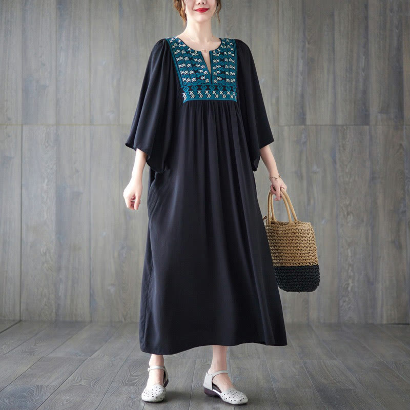 Robe mi-longue à ourlet volanté cranté et broderies de Buddha Stones avec poches - image 25