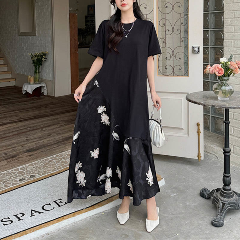 Robe mi-longue décontractée à manches courtes et motif fleuri en jacquard Buddha Stones - image 8