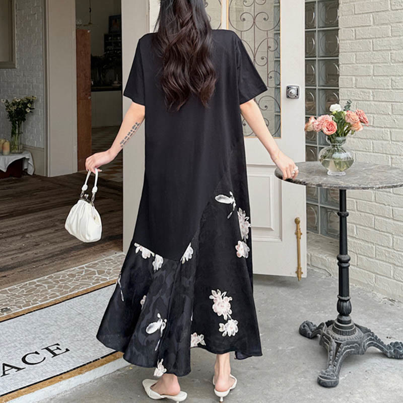 Robe mi-longue décontractée à manches courtes et motif fleuri en jacquard Buddha Stones - image 2