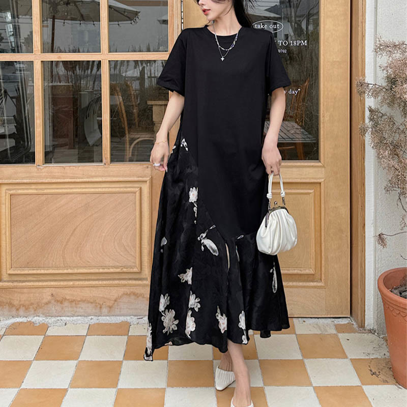 Robe mi-longue décontractée à manches courtes et motif fleuri en jacquard Buddha Stones - image 6