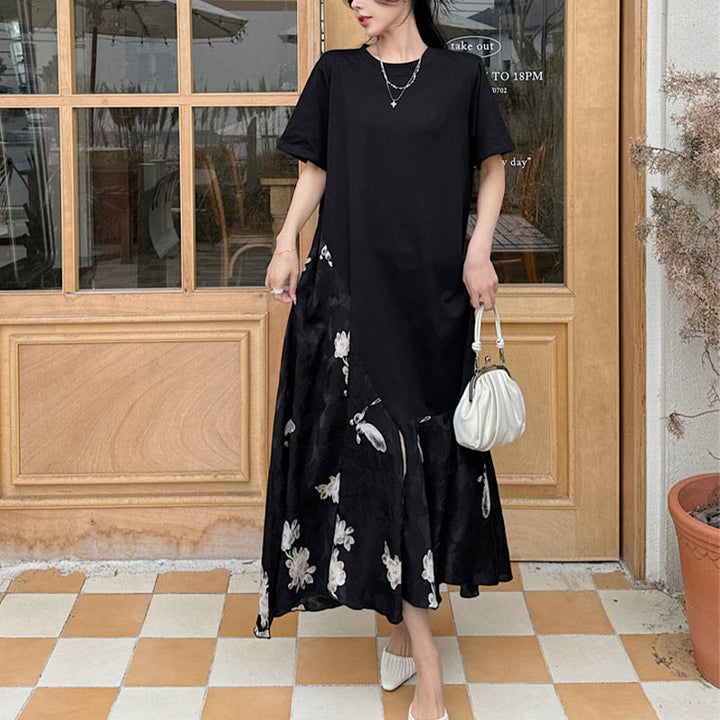 Robe mi-longue décontractée à manches courtes et motif fleuri en jacquard Buddha Stones - image 6