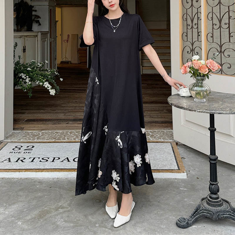 Robe mi-longue décontractée à manches courtes et motif fleuri en jacquard Buddha Stones - image 7