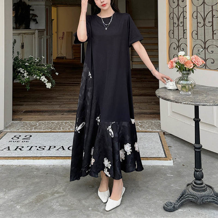 Robe mi-longue décontractée à manches courtes et motif fleuri en jacquard Buddha Stones - image 7